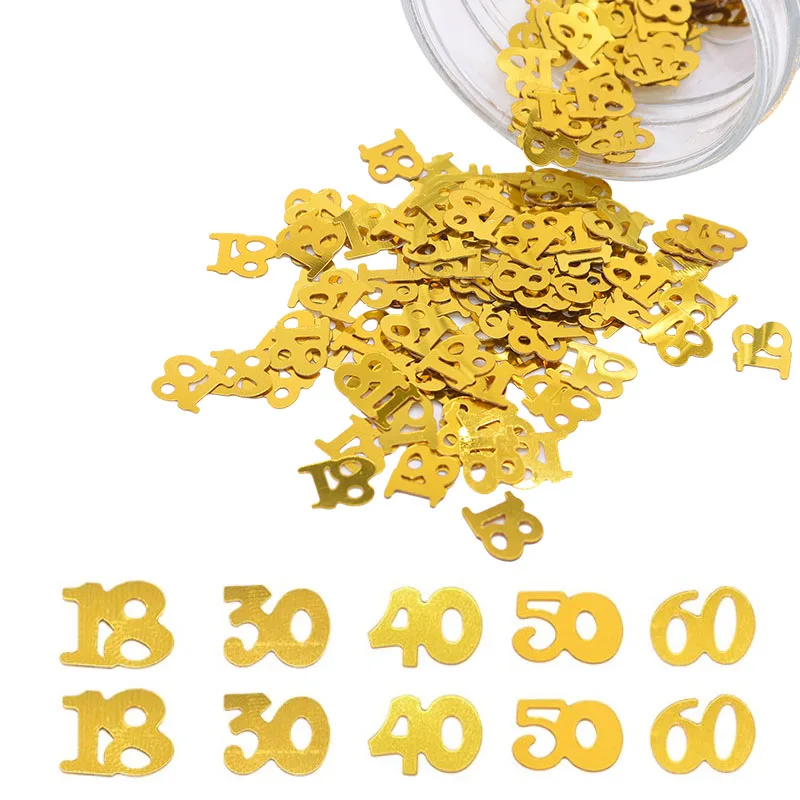 15g/bag Gold Table Sequins Number 18 30 40 50 60 Confetti Sprinkles Happy Birthday Party Decoration Wedding Anniversary Supplies