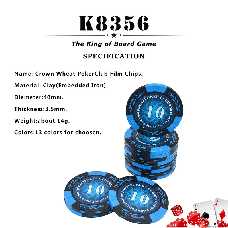 K8356 25 шт./лот 14 г Корона Пшеница PokerClub фильм фишки монеты Baccarat Texas Hold'em двойной цвет Корона глина покер игральные фишки