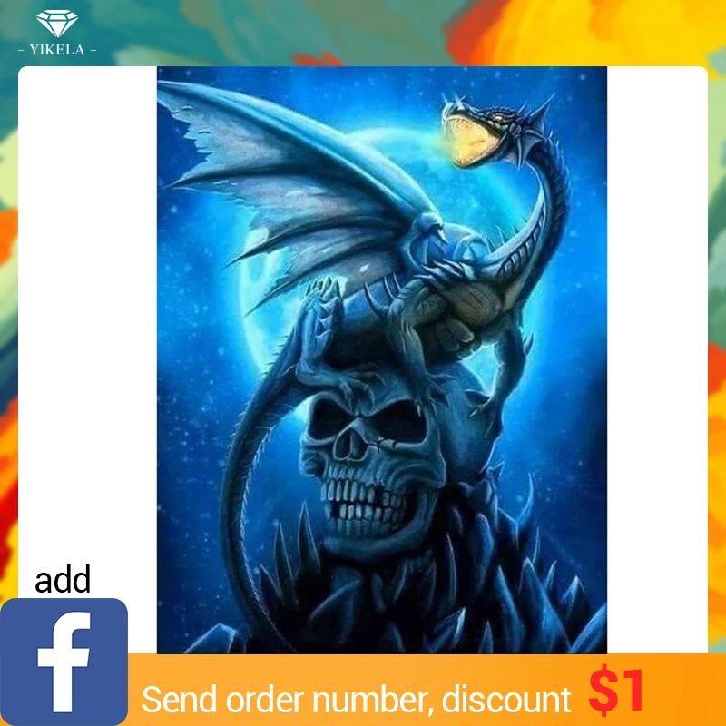 

DIY 5D Diamond Painting Dargon Picture Of Rhinestone Full Square 3D MosaicSkull Diamond Embroidery Home Decor Gift Custom