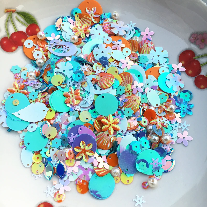 

30g/Lot Mixed Flowers Shell Oval Round loose sequins Paillettes Glass Beads Pearl Wedding craft Women Kids diy Navidad Ornaments