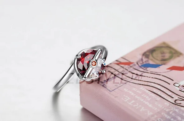 Карманный монстр Покемон Zincon кольцо 925 Стерлинговое рубиновое блестящее чистое серебро регулируемый размер мода для влюбленных друзей подарок