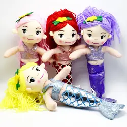 1 шт./компл. мини-милые плюшевые Русалка мультфильм куклы изогнутые хвост красный розовый желтый фиолетовый волос куклы ткани игрушки для