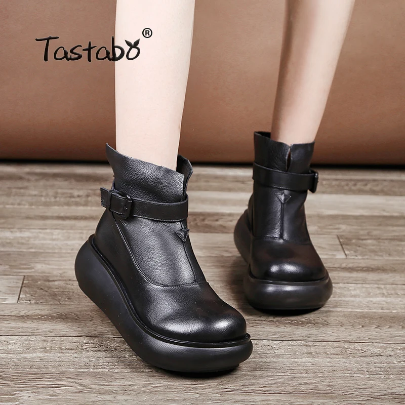 

Tastabo 2018 Fashion Light Platform Boots Women Handmade Genuine Leather Ankle Boots for Women Soft Black Martin Shoes Ladies