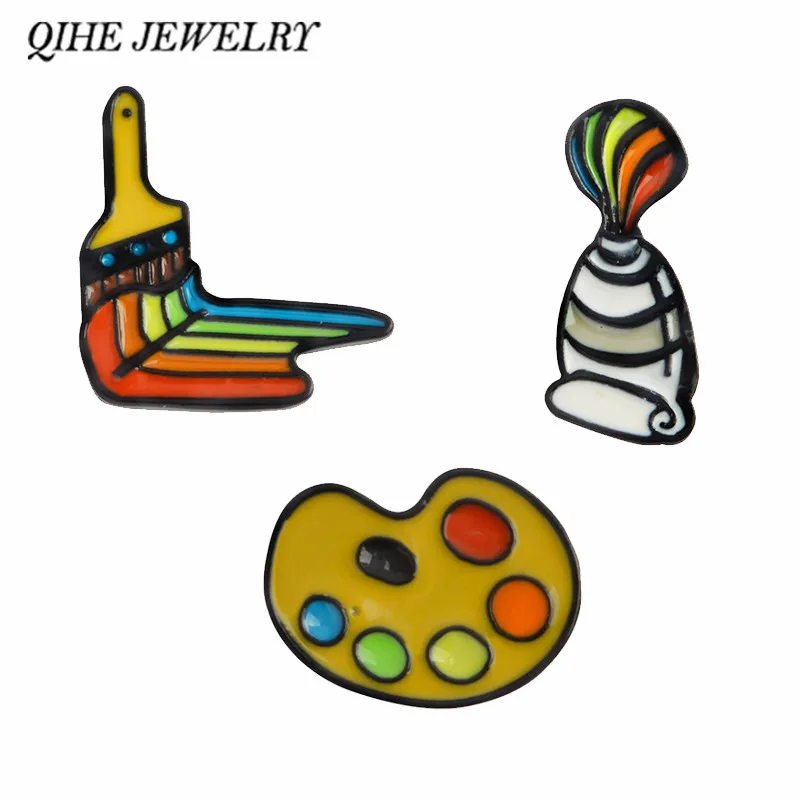 

QIHE JEWELRY Painting Tools Enamel pins Palette Paint Tube Brush Brooches Badges Lapel pins Gift for Painter Artist