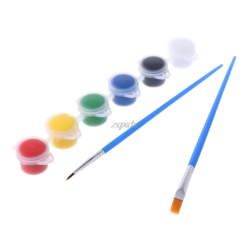 Koop 6 kleuren Acrylverf met 2 Borstels Nail Art Muur Olieverfschilderij Gereedschappen Art Supply G12 Drop schip