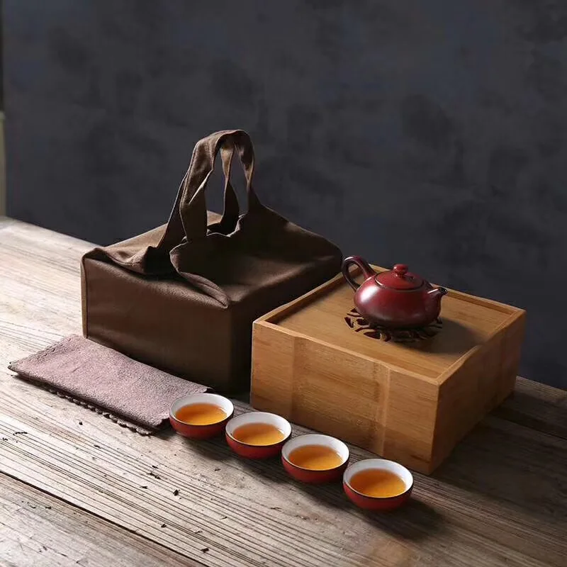  TANGPIN Red ceramic teapots with 3 cups a tea sets portable travel tea set drinkware