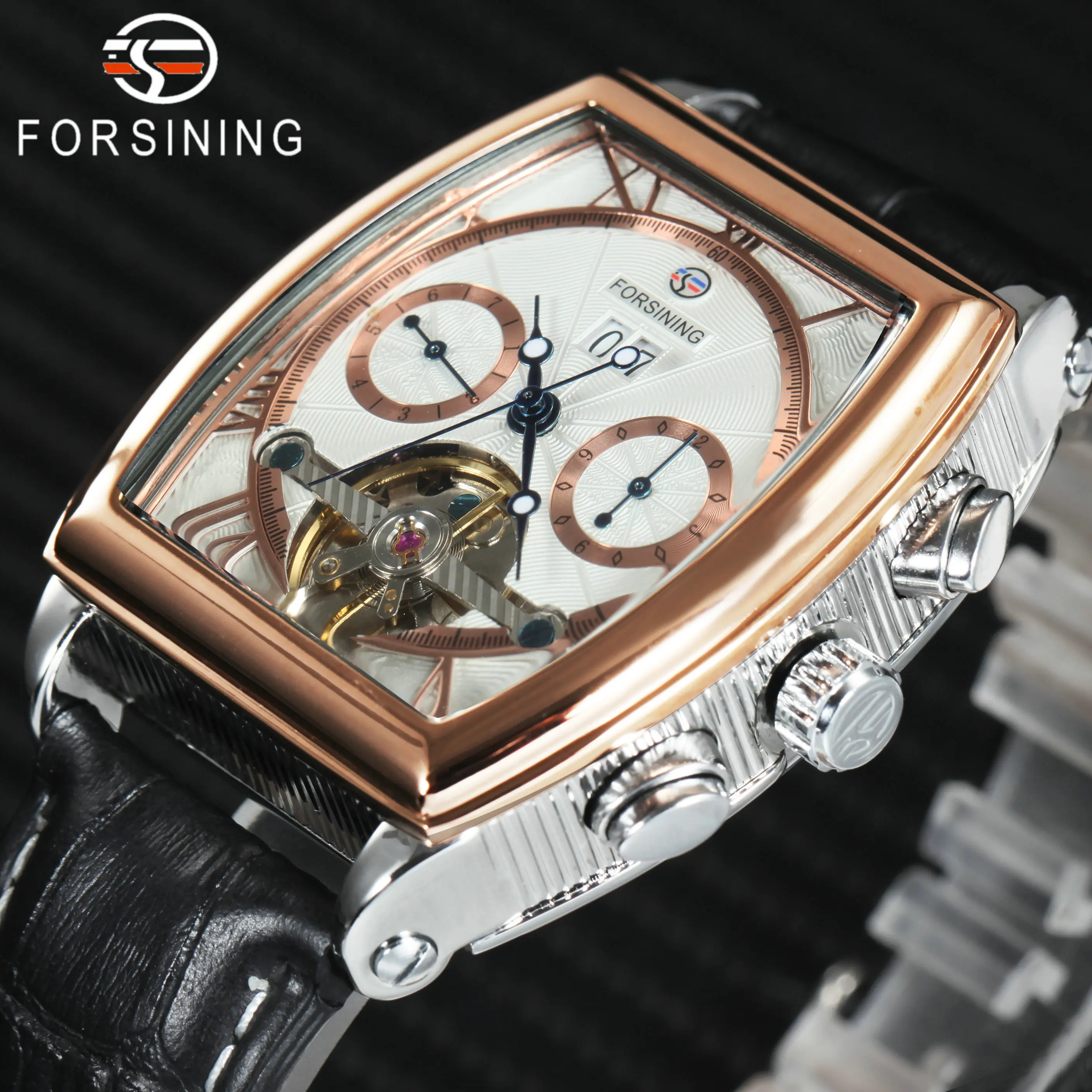 FORSINING унисекс наручные мужские Tourbillon часы ремень из натуральной кожи защитный
