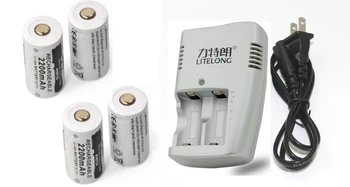 

4pcs High quality 3.7v 2200mAh CR123A rechargeable lithium battery + 1 dedicated charger 16340 camera