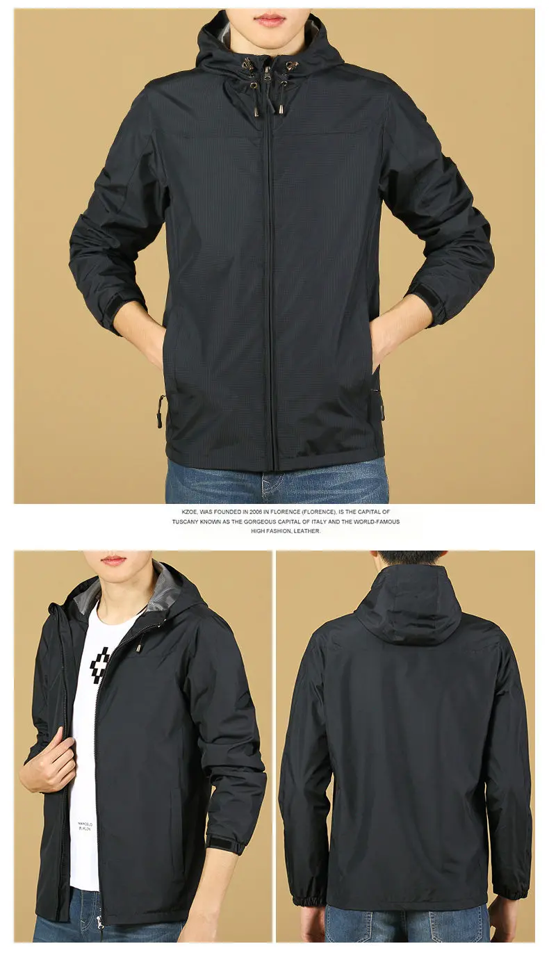 Spring Jacket Men 2019 Windbrear Jacket Male Coats Hooded Mens Jacket Brand Sports Windproof Waterproof Outwear Zipper Pockets S 6