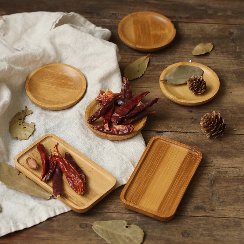 

Mini Storage Tray Bamboo Saucer Circular Rectangle Square Small Plate for Food Candy Snacks Photo Studio Photography Background