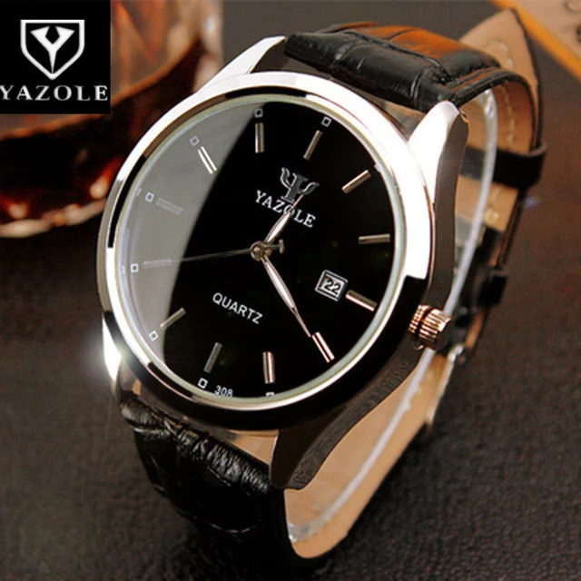 Top Brand Yazole Watch Men Watch Auto Date Luxury Men's Watch Men Leather Strap Business Watches Clock Reloj Hombre - Quartz Wristwatches -