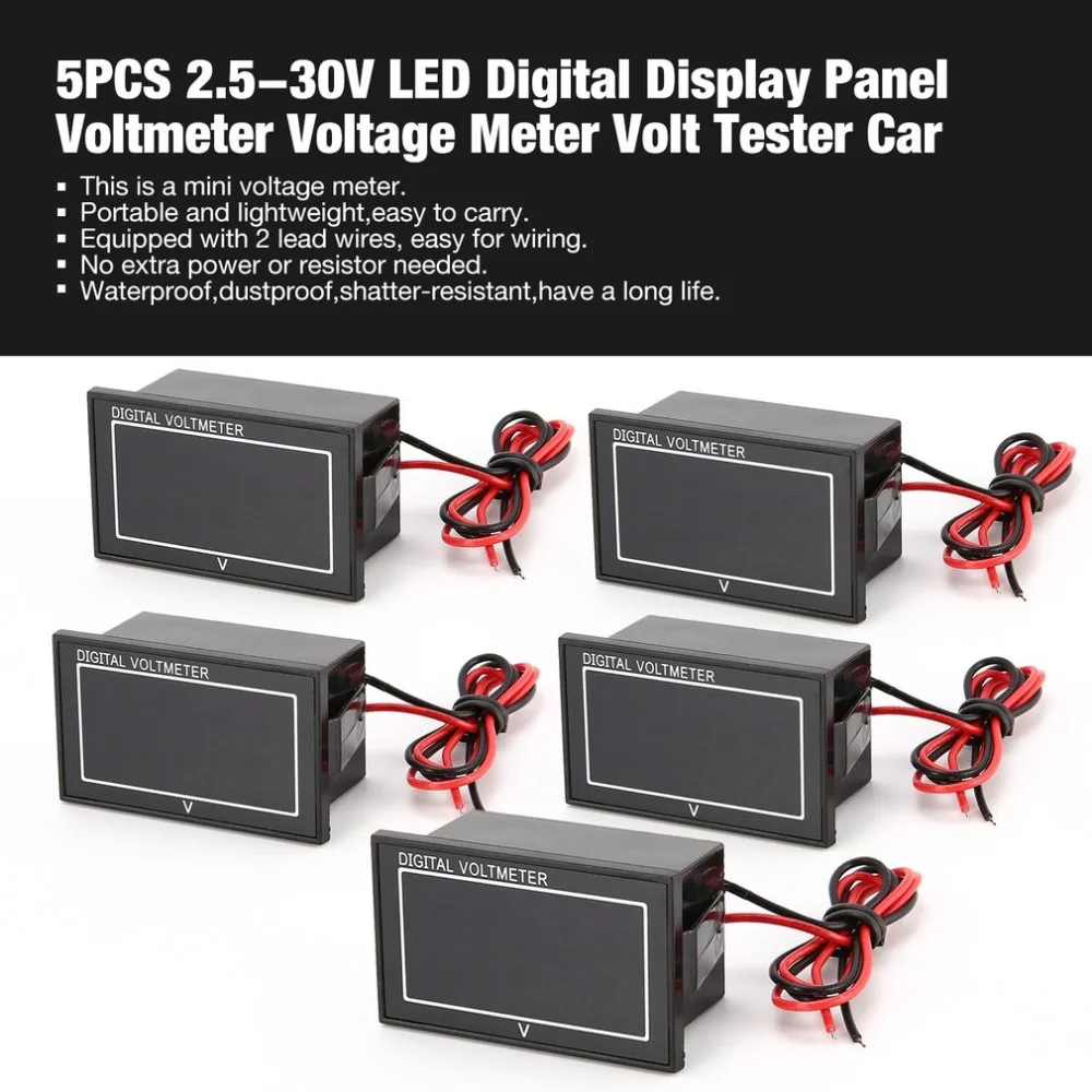 5 шт 2,5-30 V 2-провод светодиодный цифровая панель дисплея вольтметр измеритель напряжения Вольт тестер для автомобиля Мотоциклетные батареи