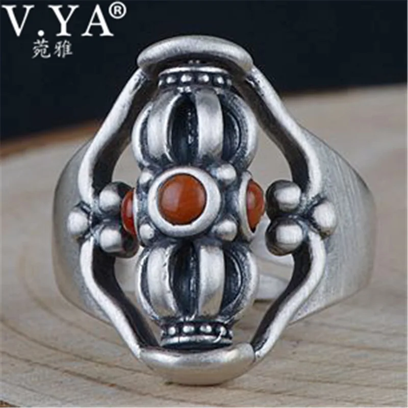 

V.YA Rotatable 925 Silver Rings for Men Women Adjustable Size S925 Sterling Silver Ring with Natural Stone Jewelry Best Gift