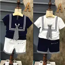 New summer casual garçons enfant Bande de Cravate Chemise à manches courtes + shorts 2 pcs vêtements set Enfants de vêtements Y2358