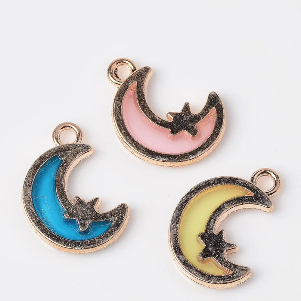 

10pcs/lot Alloy+Drop Oil Moon Shape Alloy Pendant Snap Button Charms Suspension Jewelry Choker Keychain DIY Jewelry Accessory