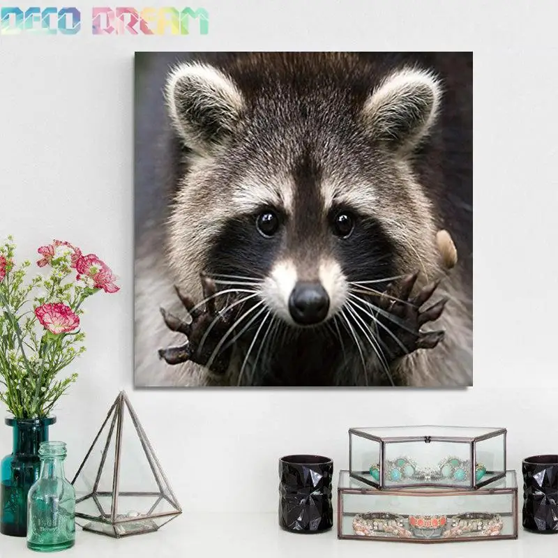 

Diy Full Pebble Round Diamond Painting Cross Stitch Embroidery Kit So Cute Raccoon Lovely Animal Painting Kids Mosaic Hobby Gift