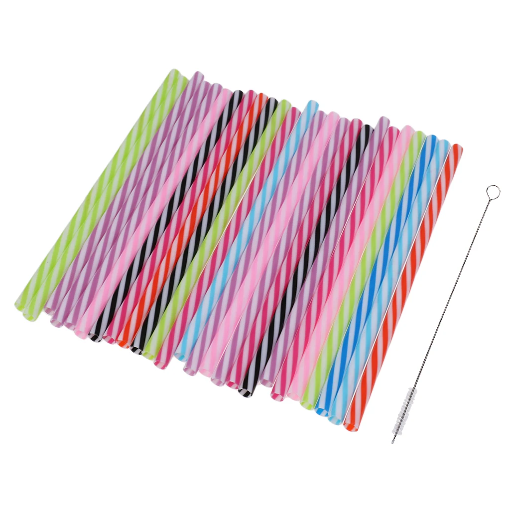 25x Mixed Colored Mason Jar Reusable Hard Plastic Straws + 1x Cleaning Brush Cocktail Drinking Bar Birthday Party Favour Gift
