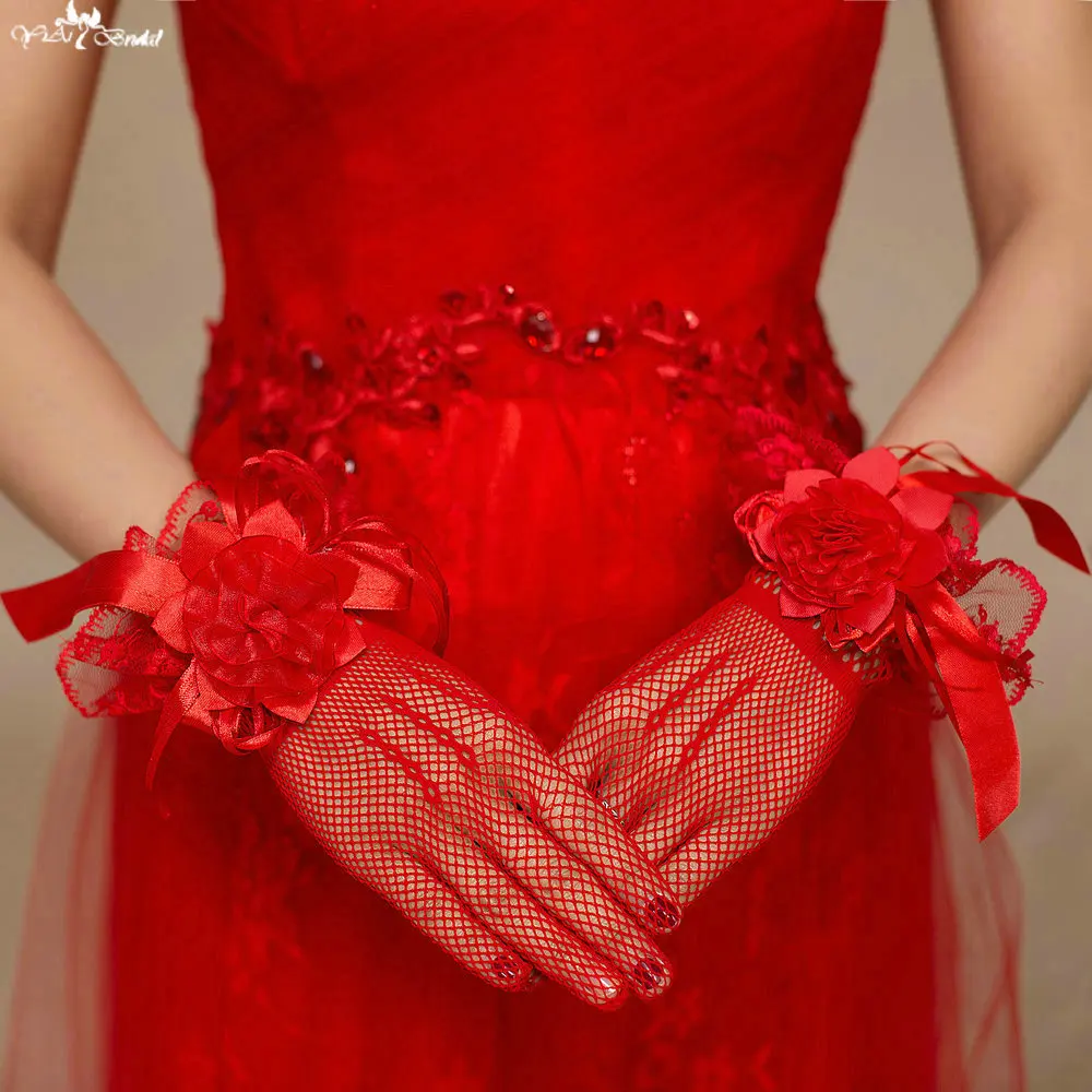 TA140 красные 3D цветы Luvas De Noiva Guantes Novia короткие свадебные аксессуары|accessories