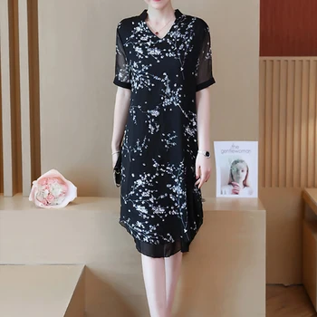 

Summer New Fashion Plus Size Print Floral Dresses For Women Elegant A-line Dress Female Ukraine Temperament Chiffon Vestidos