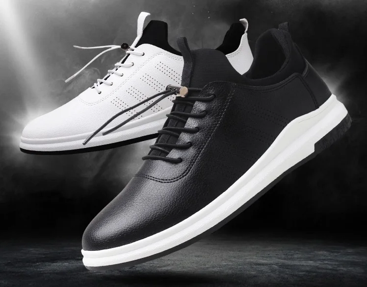 Spring Autumn Man Walking Shoes Sneakers Leather Breathable Korean Sport Shoes Wear-resistant Elastic-band Flat Shoes for Male (3)