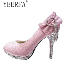 YEERFA New Fashion Sexy Women Silver Rhinestone Wedding Shoes Platform Pumps Red Bottom High Heels Crystal Shoes Gold Black Pink