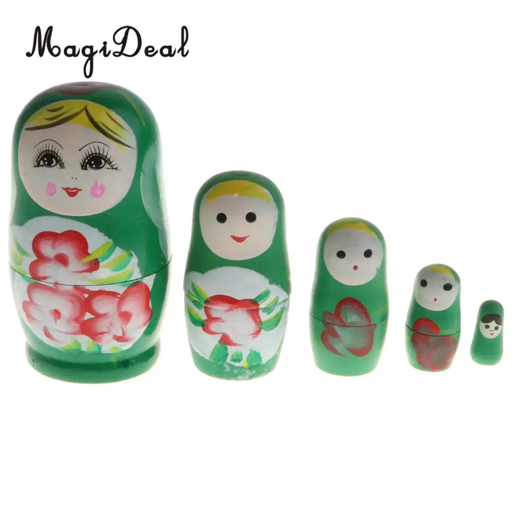 5PCS Wooden Russian Nesting Dolls Matryoshka Stacking Nested Dolls Toys Christmas Gifts Home Decoration for DIY Hand Painted