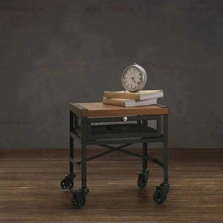 The village of retro furniture,the classical fashion wood and iron tea table,wood table,With wheels Bedside cupboard,With drawer The village of retro furniture,the classical fashion wood and iron tea table,wood table,With wheels Bedside cupboard,With drawer