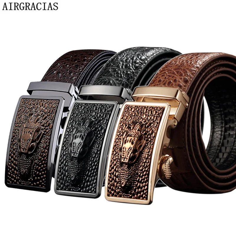 

AIRGRACIAS Men Genuine Leather Men Crocodile pattern Belt Automatic Buckle Strap Dragon Designer Men High Quality Ceinture Homme