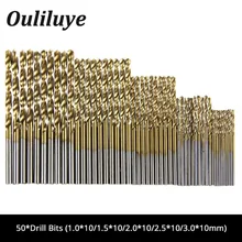 50Pcs/Set HSS Drill Bit Titanium Coated High Speed Steel Drilling Bits Set Woodworking Drilling Tool for Dremel Mini Drill