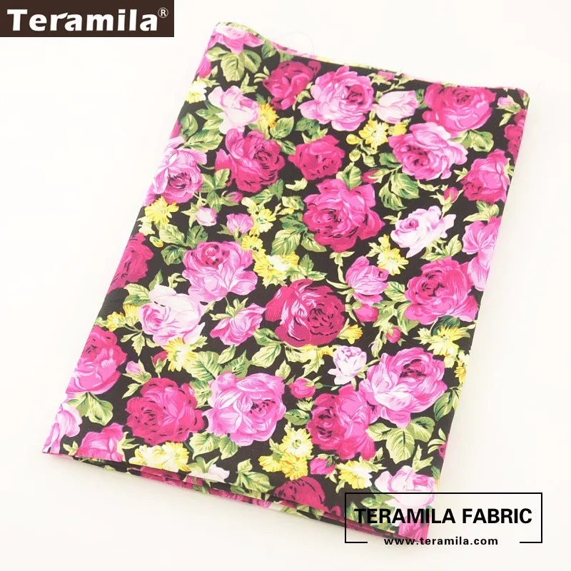 Teramila Cotton Poplin Fabric Fat Quarter Meter Quilting Printed Pink Blooming Rose Design Dress Shirt Decoration Cloth Sewing|cotton poplin