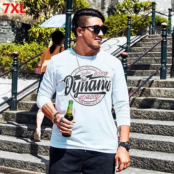 

Tide brand large size T-shirt male youth autumn plus size men's long-sleeved T-shirt oversized round neck print T-shirt 7XL 6XL