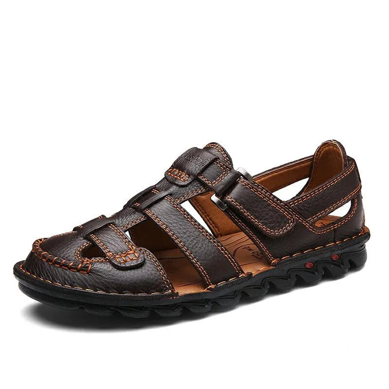 VANCAT/удобные мужские сандалии ручной работы из натуральной кожи; мягкая Летняя мужская обувь в стиле ретро; Повседневная пляжная обувь; большие размеры 38-46 - Цвет: brown