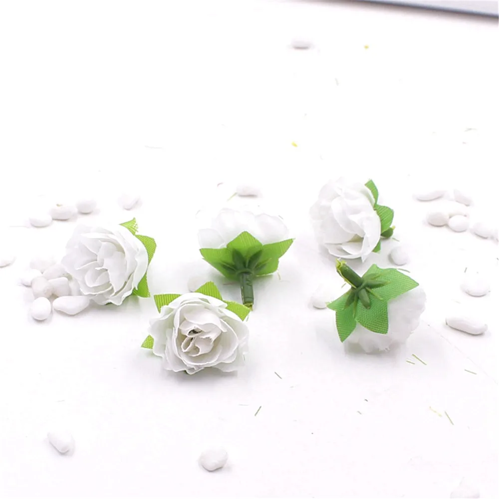 50 шт 2,5 см искусственные цветы Шелковые цветы розы небольшой чайный бутон цветы ручной работы сделай сам венки на голову для свадьбы украшения дома - Цвет: white