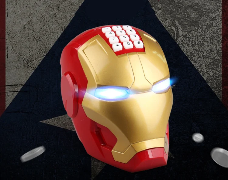 

Electronic LED Light and Music Iron man helmet model Password lock Automatic Piggy bank Action figures desk decoration toy gift