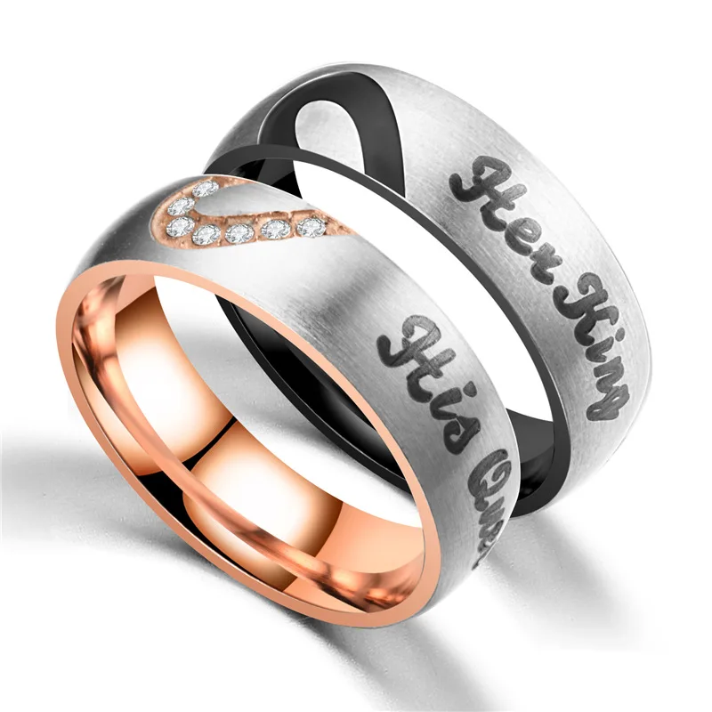 buy New Custom name ring Love Heart Wedding Stainless Steel Wedding Rings For Women Her King His Queen Couple Black Ring Men Jewelry