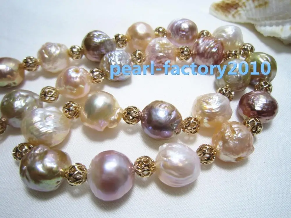 

19" new shiny 18" 12MM SOUTH SEA NATURAL multicolor PEARL NECKLACE 14k (0926)