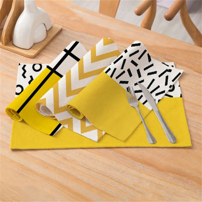 

TTLIFE Creative Geometric Printed Kitchen Placemat Dining Table Mat Cotton Linen Pads Cup Bowl Coaster Decoration Table Napkins