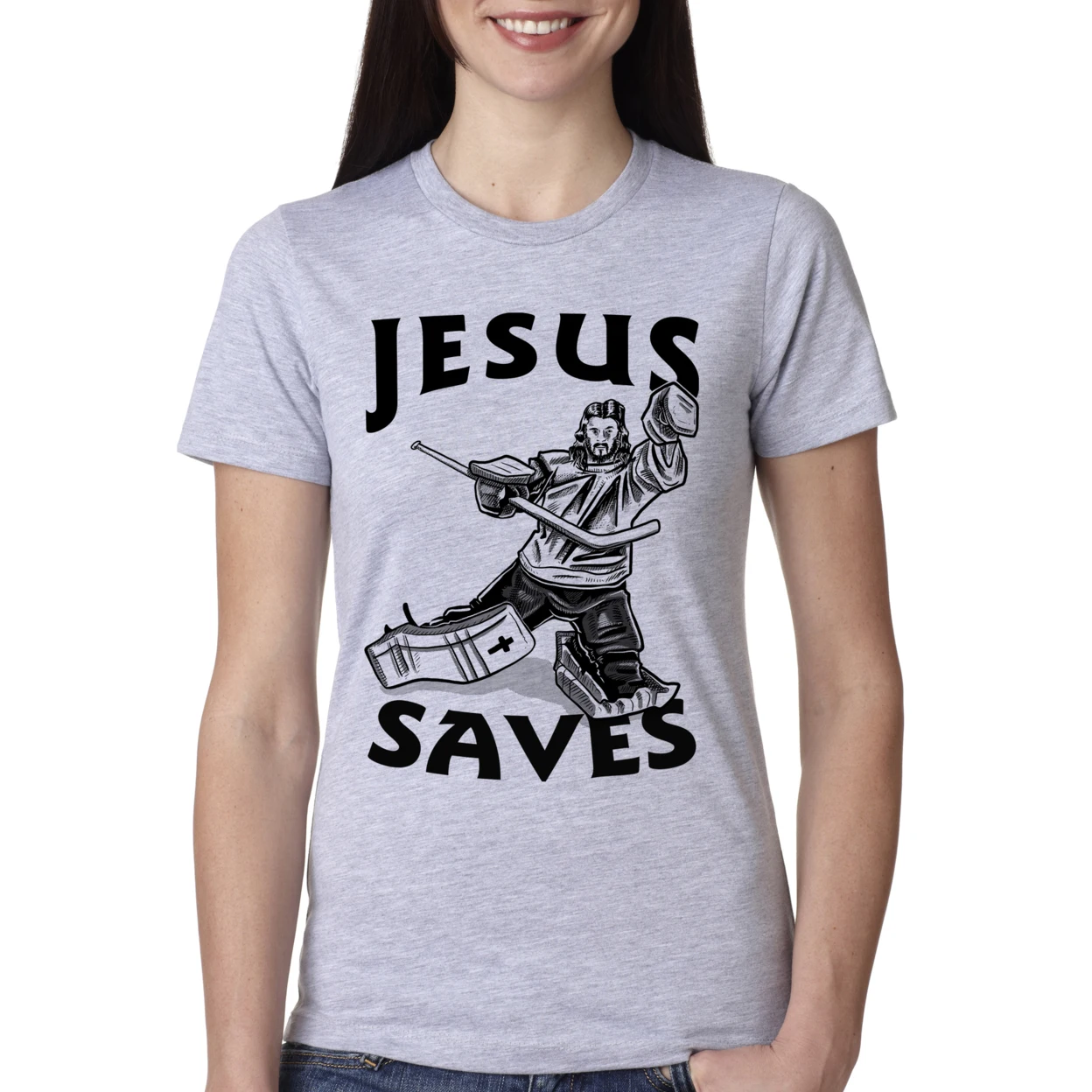 Women's Jesus Saves Hockey Funny T Shirt