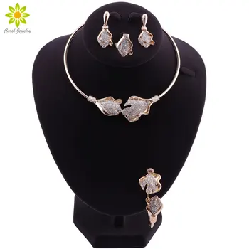 

Wedding Bridal Jewelry Sets Crystal African Beads Jewelry Set Gold Color Nigerian Statement Necklace Earrings Set