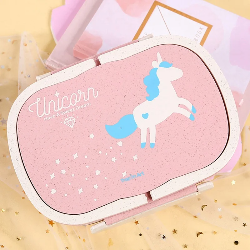 Portable Cute Unicorn Lunch Box BPA Free Wheat Straw Storage 2 Layers Adult Student Bento Boxes Food Container Microwave