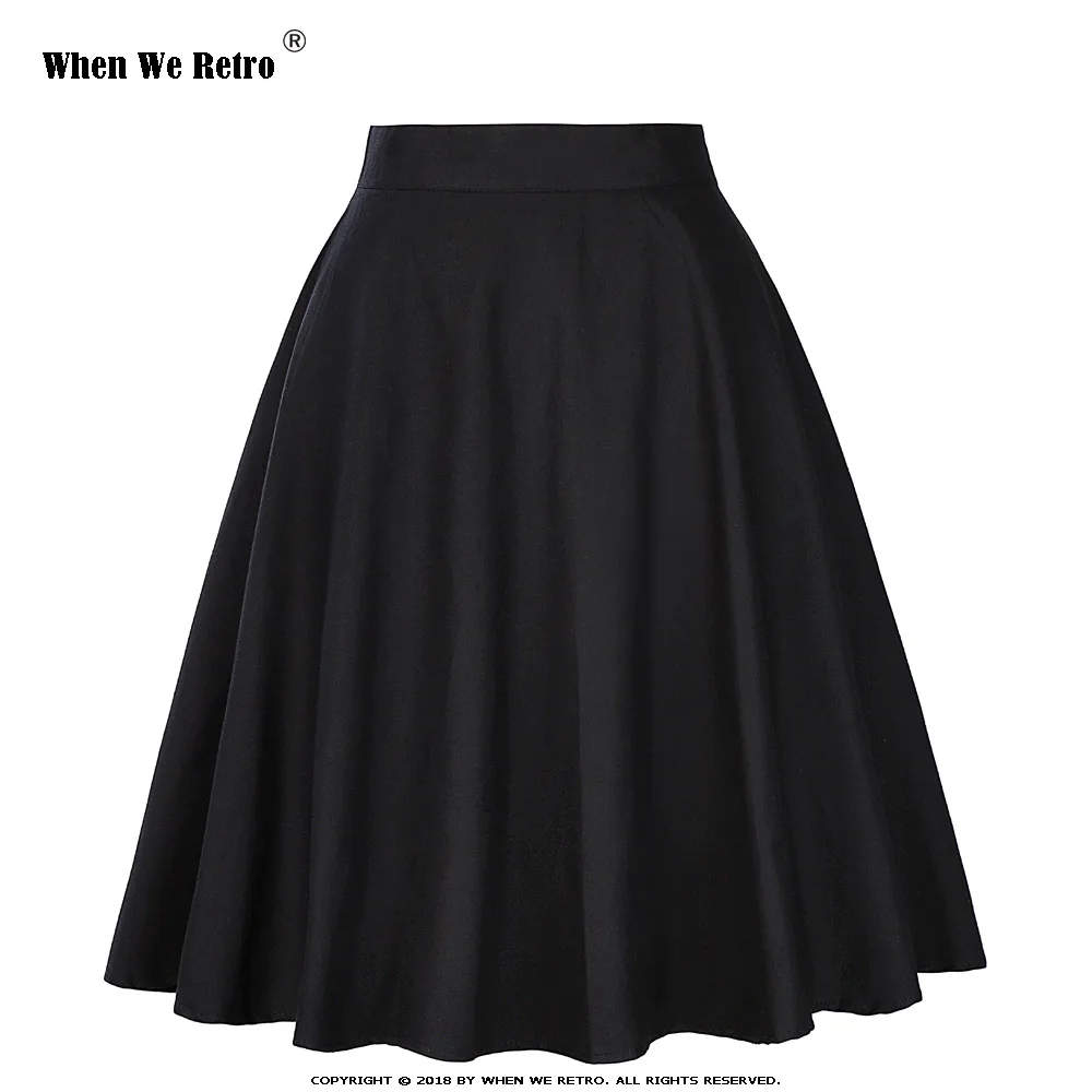 

When We Retro Cotton Skirt Womens Sexy Midi Skirt Floral Polka Dots Black Red Blue Plus Size High Waist Skater Plaid Women Skirt