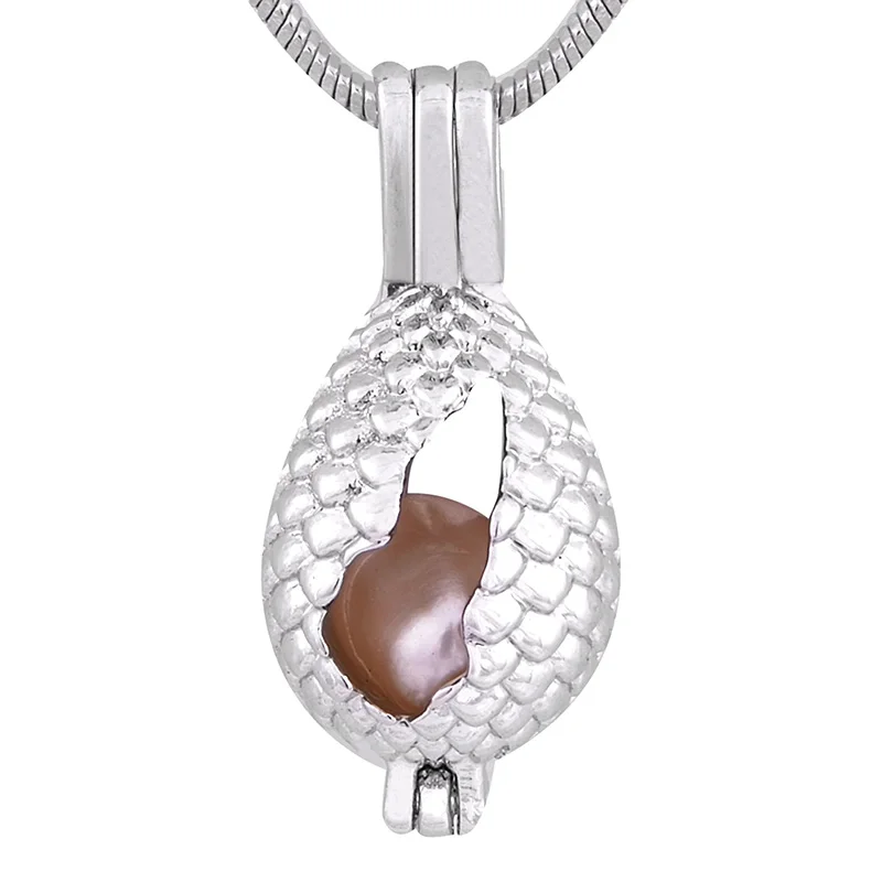

Dinosaur egg Shape Plated sliver Pearl Cage Pendants Locket For DIY Oyster Pearl Pendants Jewelry P145