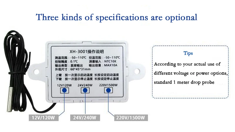 Цифровой термостат Температура Регулятор 12 V 24 V 110 V 220 V терморегулятор, термостат инкубатор Termometro XH-W3001