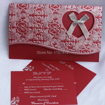 

HI7001 - Hot Sale Love Theme Embossed Wedding Invitation Cards with Ribbon Bow