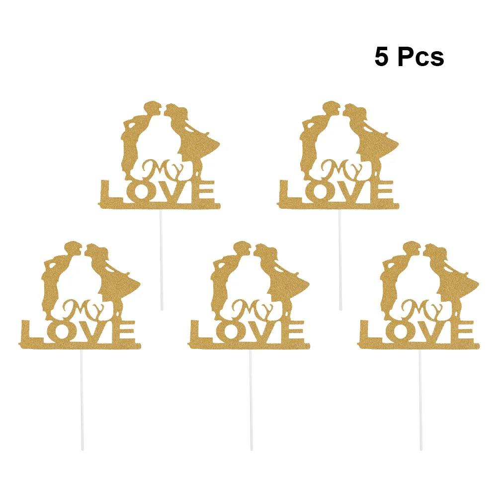5 Pcs Cupcake Toppers Glitter Creative Cake Decorating Toppers Fruit Picks for Valentines Day Christmas