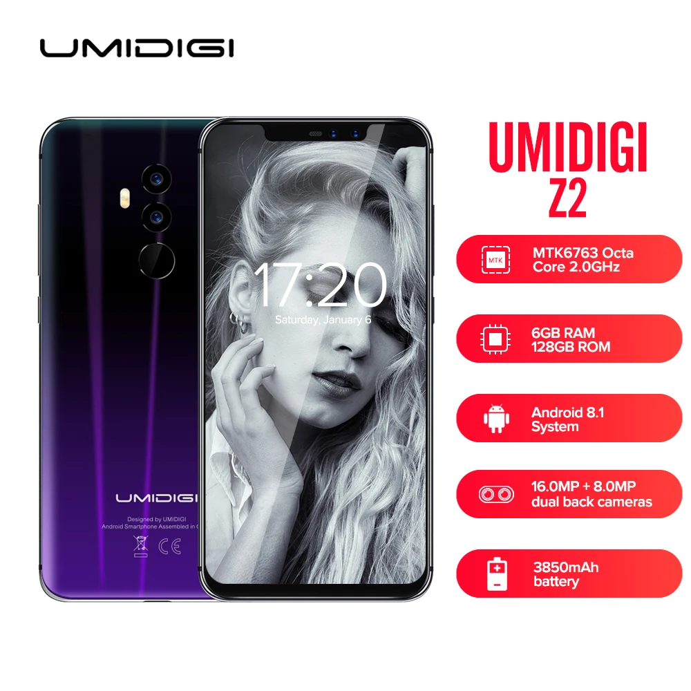 

UMIDIGI Z2 4G Smartphone 6.2 inch MTK6763 Octa Core 2.0GHz 6GB RAM 64GB ROM Back Touch ID Mobile Phone