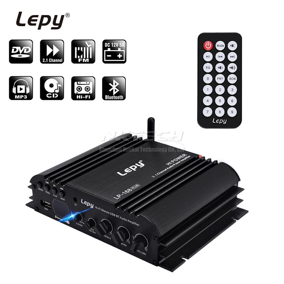 

Lepy LP-168 Plus Digital Stereo Audio Power Amplifier HiFi Car Player Bluetooth 2.1 Channel IR 2x 45W 1x 68W USB MP3 MP4 DVD AMP