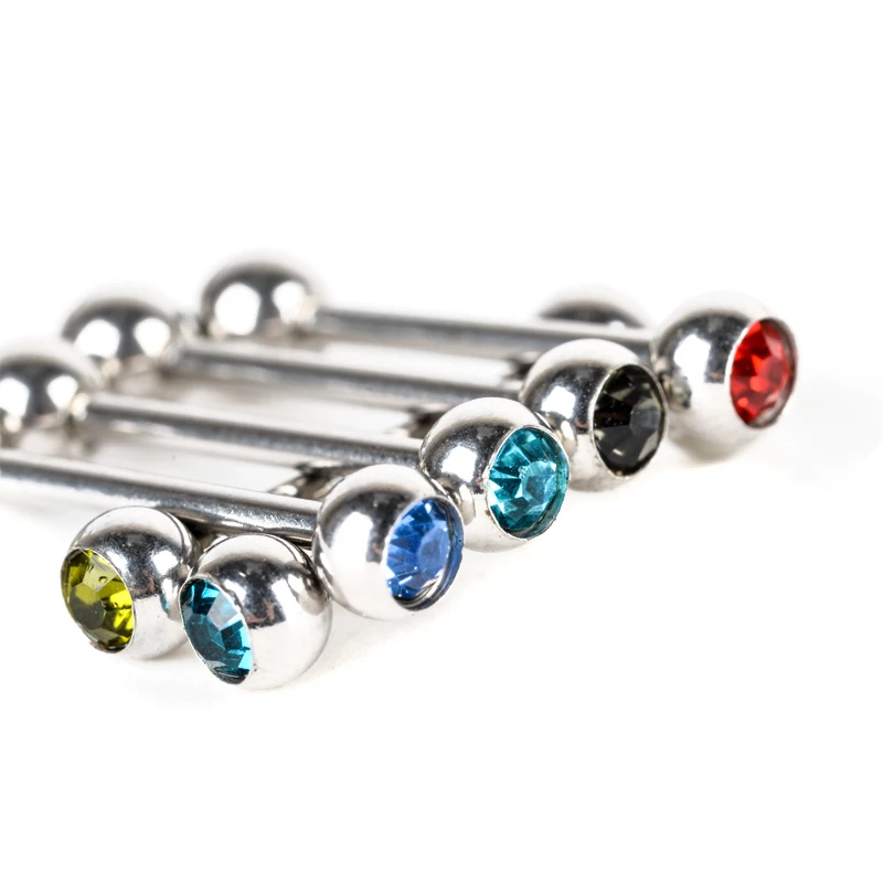 12pcs Charming Colorful Tongue Stud Shellhard Mixed Crystal Nipple Bar Ring Barbell Piercing Body Jewelery Femme Bijoux