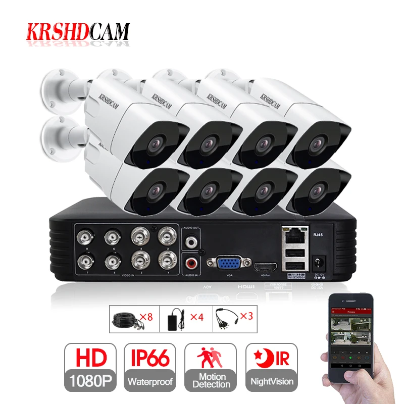 

8CH AHD Kits 8CH 1080N DVR 8PCS 1080P SONY AHD Camera IR Waterproof Outdoor CCTV Security Home Video Surveillance CCTV System