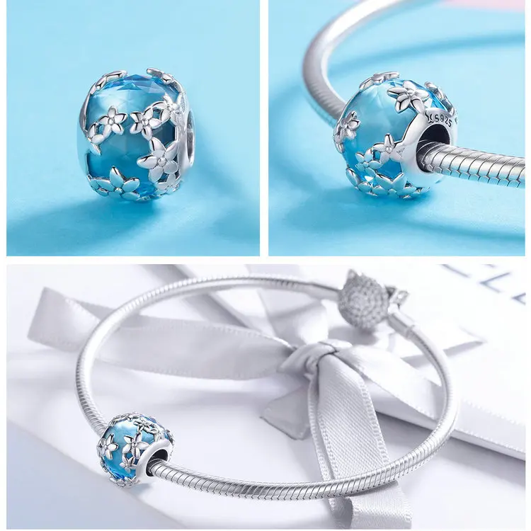 S925 серебро fit Pandora браслет морские очки Маргаритка Русалка Звезда бусины 925 Синий Циркон эмаль Снеговик кошка птица подвеска